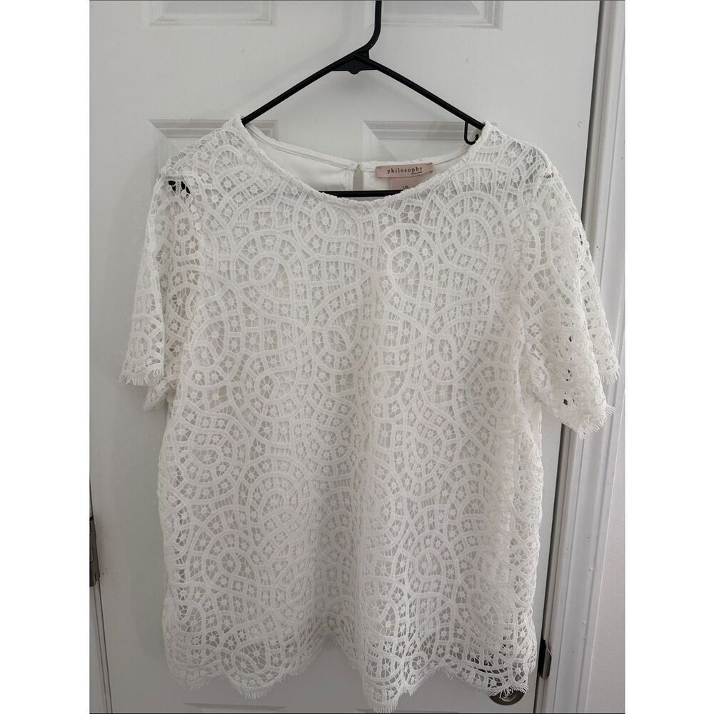 Philosophy Cream White Lace Crochet Short-Sleeve Blouse Size Large